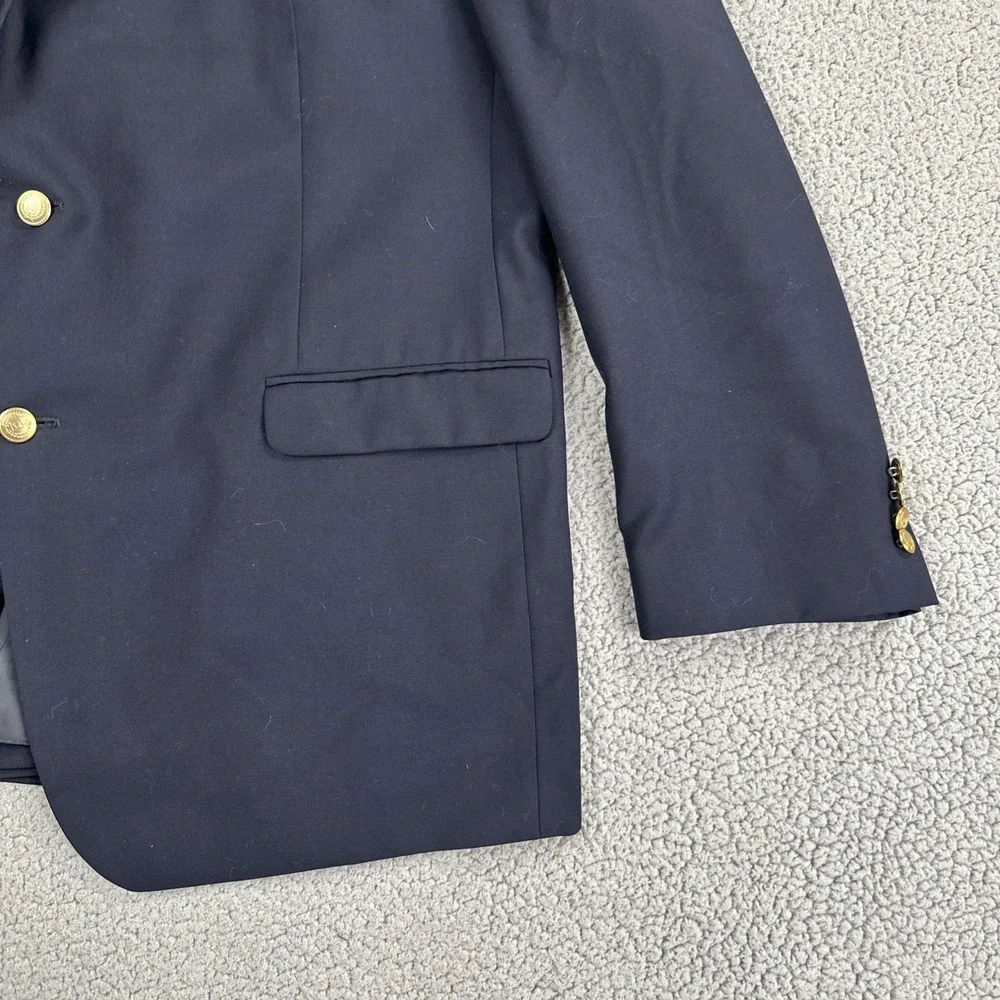 Chaps Gold Button Blazer Men 48L Navy Blue Wool Preppy Sport Coat Jacket